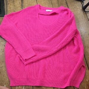 Pink V-Neck Chunky Knit Sweater